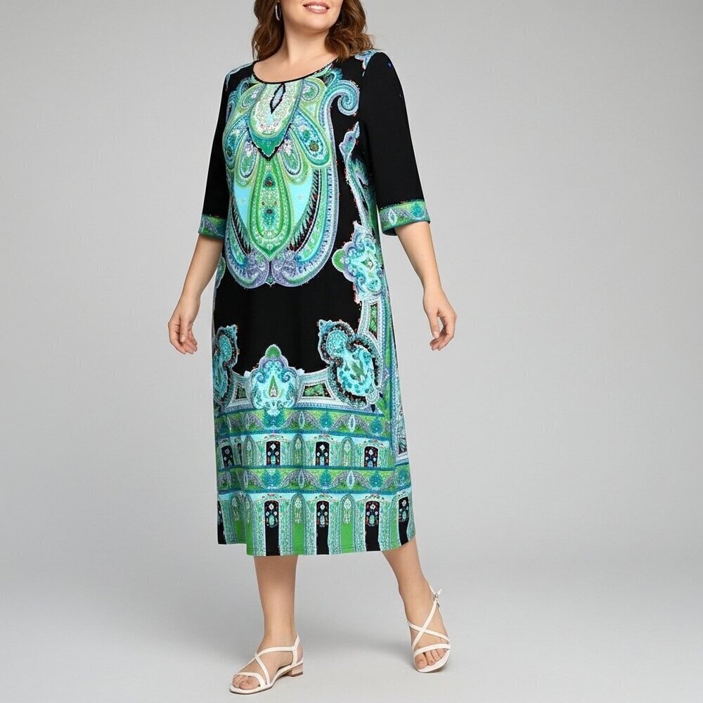 Studio I Paisley Black and Blue Sheath Dress Size 18